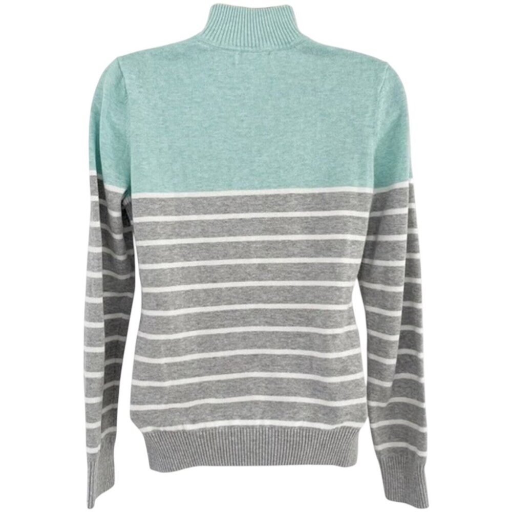 Vineyard Vines 1/4 Zip Stripe Knit Sweater - Aqua/Gray Stripe - XL - Picture 7 of 10